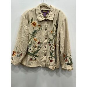 Tapestry‎ Patch Womens Tan Floral Embroidered Metallic Classic Jacket Size XXL